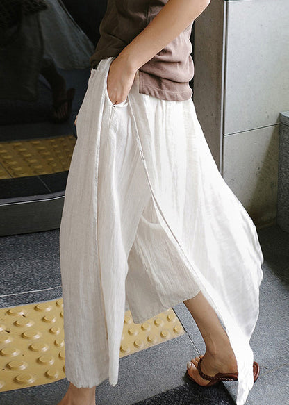 Summer Pants Side Black Skirt Open Linen Simple FashionChic