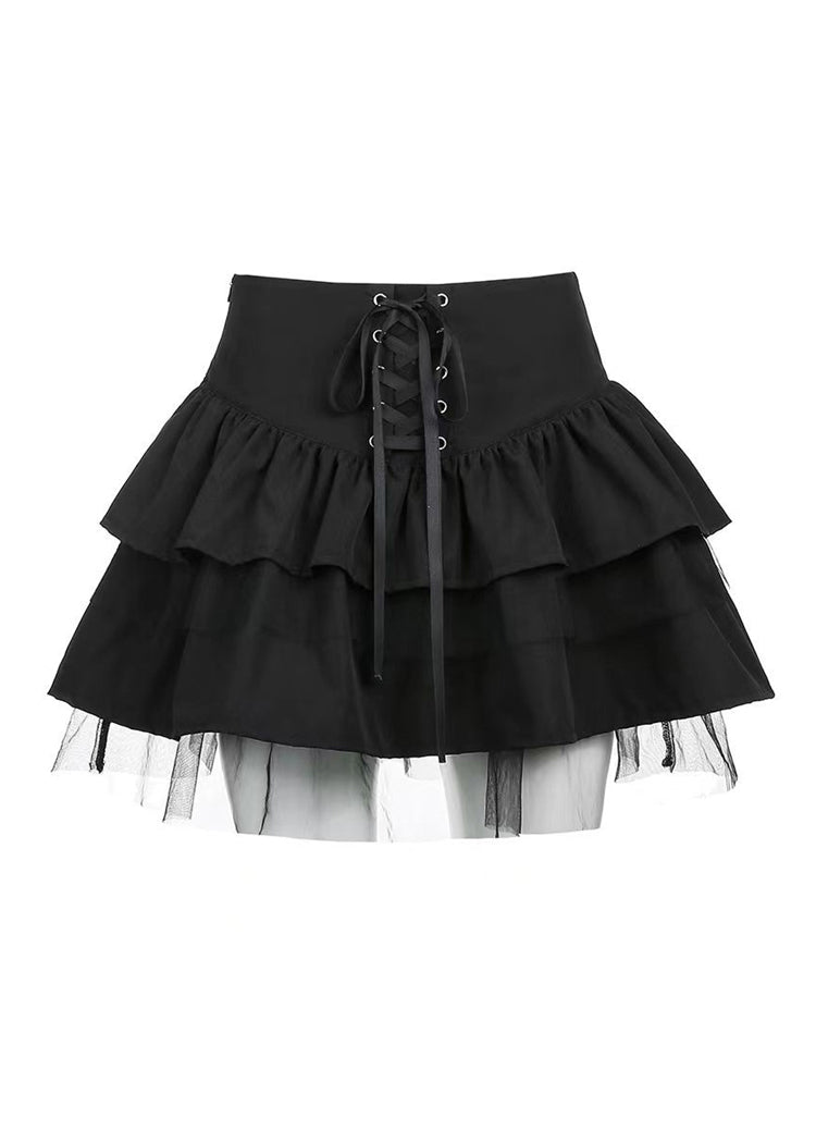 New Black Lace Up High Waist Cotton Pleated Skirt Summer RV017 ABC