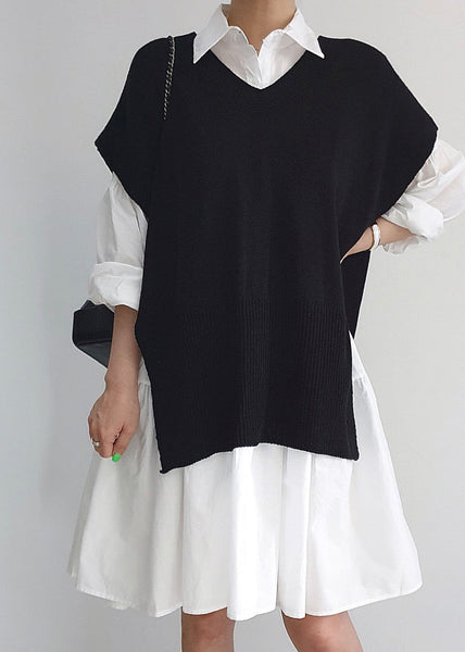 Knit Dresses Stylish Pieces Shirt Set Side Two Open And Vests FashionChic