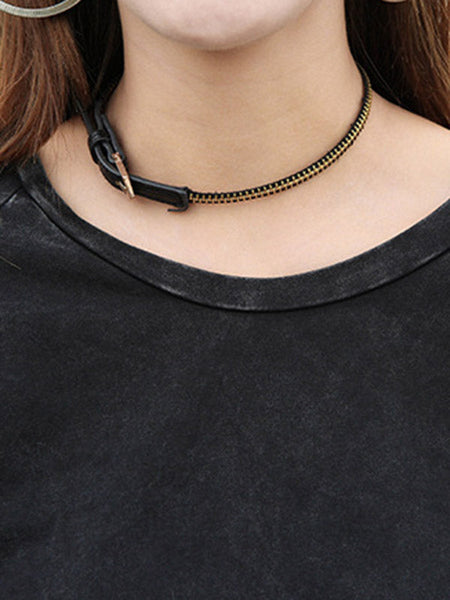 Black Sleeves T-shirt Out Long Round-neck Street Loose Hollow FashionChic