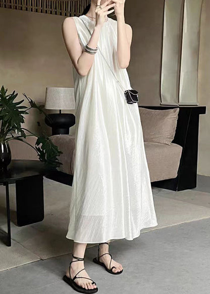 French Apricot O-Neck Solid Silk Long Dress Sleeveless EE036 shopify