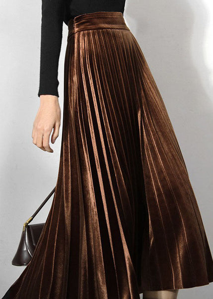 Classy Chocolate Velour pleated Skirt Spring AJ1027 shopify