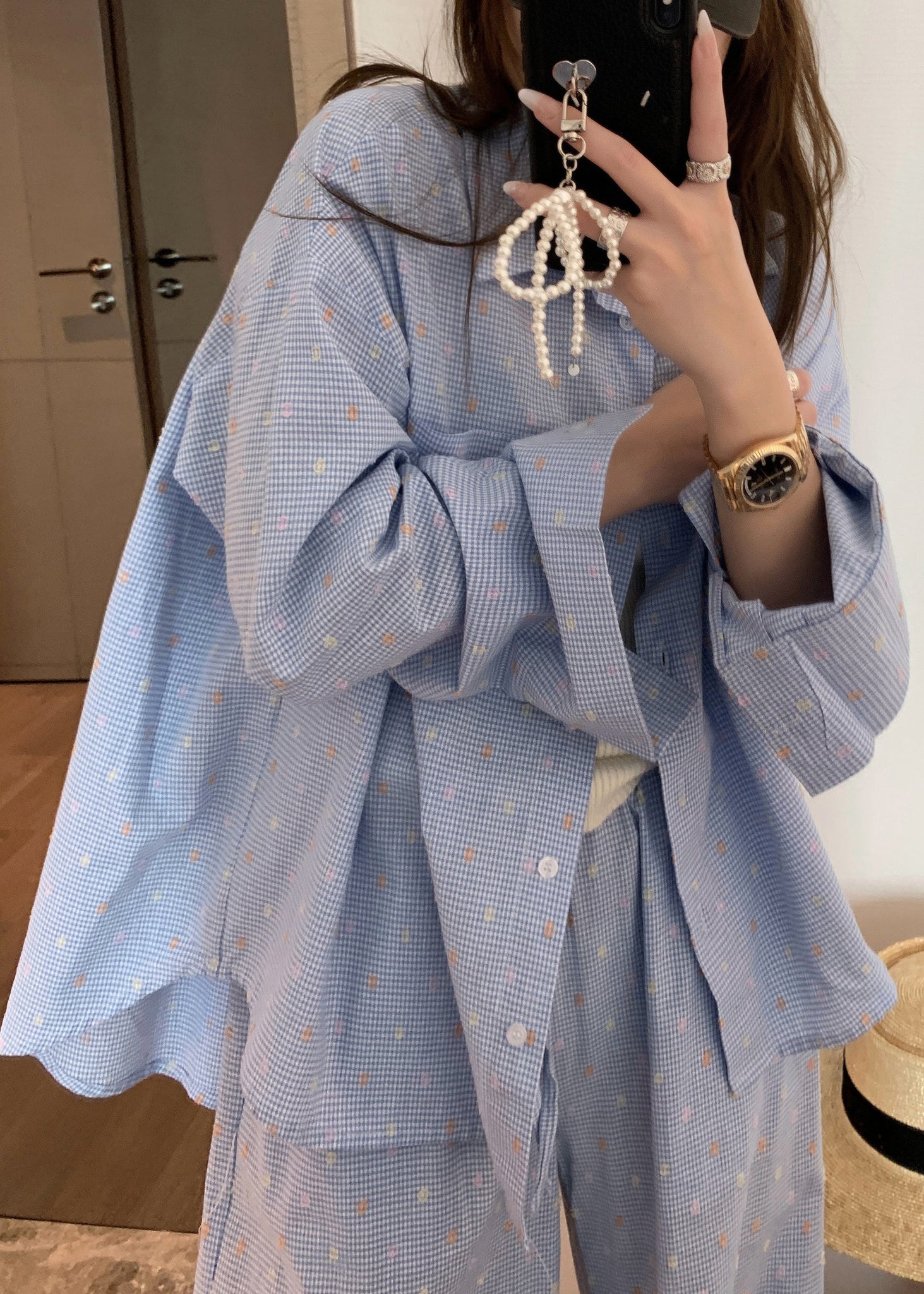 Urban Blue Plaid Stand Collar Button Cotton Blouses Spring NN019 shopify