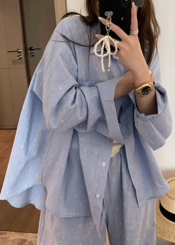 Urban Blue Plaid Stand Collar Button Cotton Blouses Spring NN019 shopify