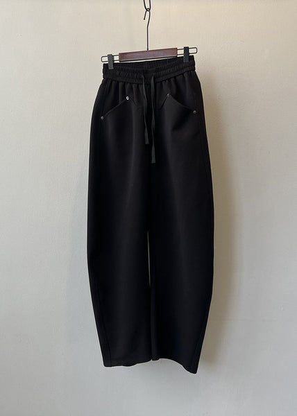 Black Pockets Cotton Pants Drawstring Elastic Waist Fall AF1071 HS-LPTS240914