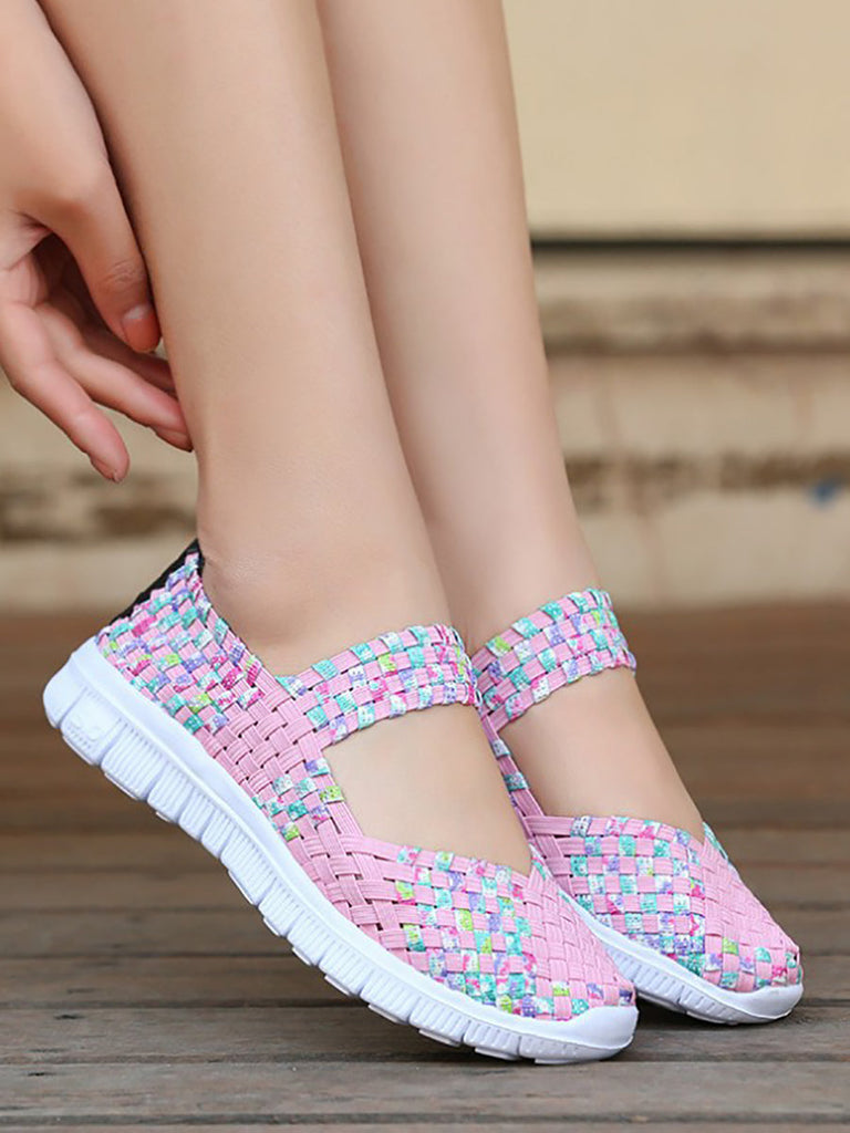 Women Summer Casual Colorblock Weave Flat Shoes RR1017 SADAF