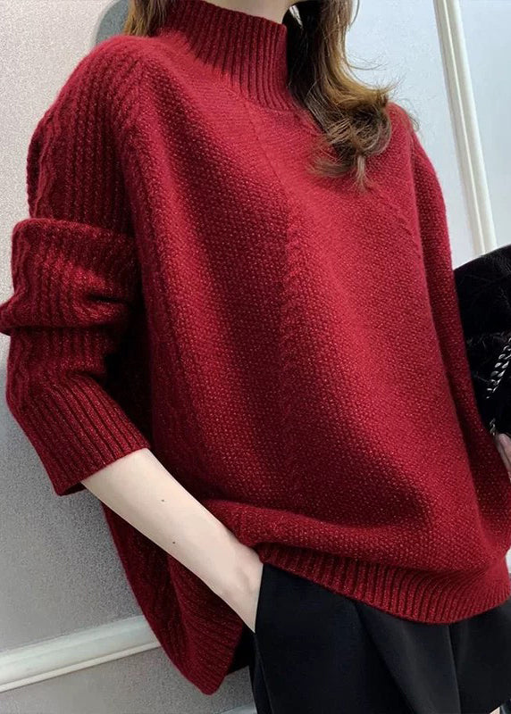 Women Red Turtleneck Cozy Cotton Knit Sweater Fall QX033 shopify