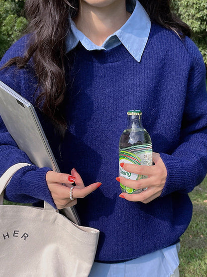 Cute Yellow Round-Neck Long Sleeve Sweater AN1041 Genistyle Shop