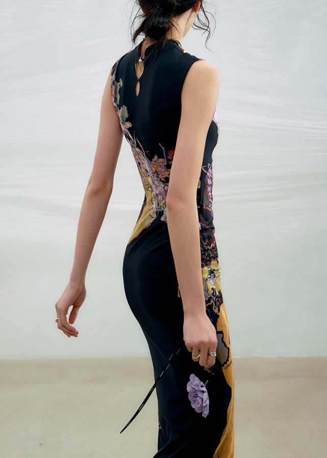 Tulle Long Slim Summer Hollow Fit Dresses Black Out FashionChic