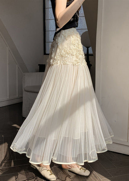 Unique Beige Floral Elastic Waist Tulle Skirts Spring RV011 ABC