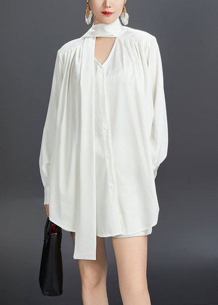 Stylish Black Bow Solid Cotton Fall Blouses AJ1014 JDML-240909