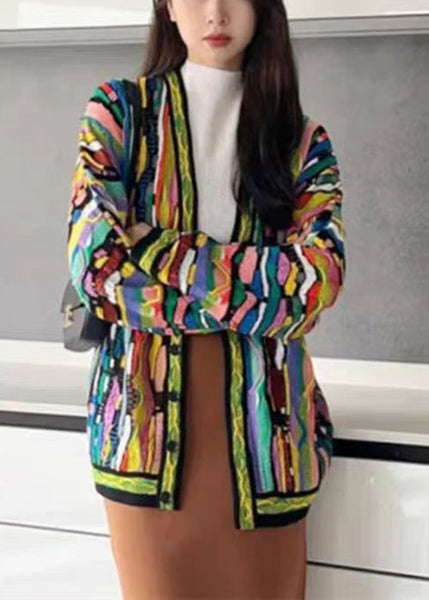 Beautiful Rainbow V Neck Button Cotton Knit Cardigan Long Sleeve EE044 shopify