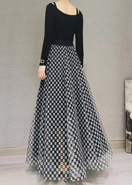 Italian Black Plaid High Waist Exra Large Hem Tulle Skirt Spring TT1009 shopify