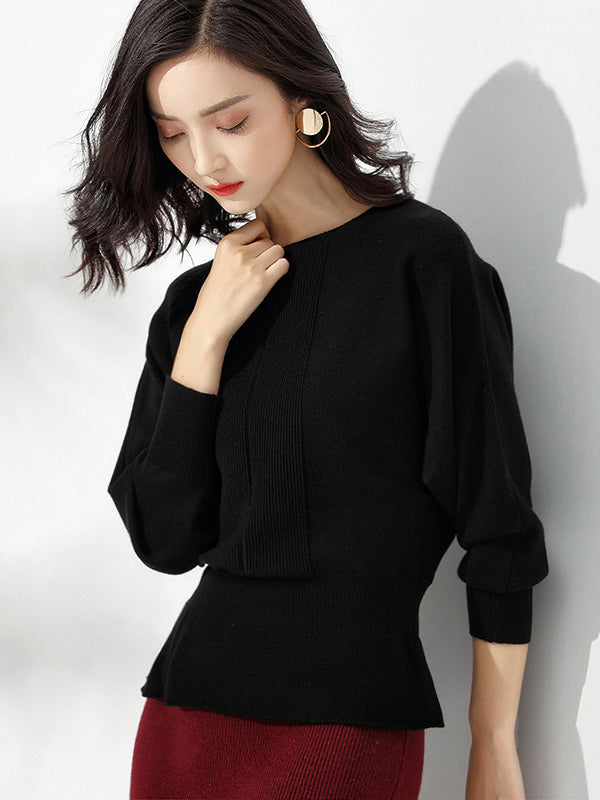 Elegant Red Boat Neck Tunic Ruffled Hem Long Sleeve Sweater AN1040 Genistyle Shop