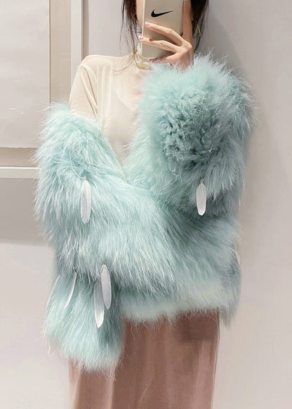 Italian Light Green Raccoon Hair Feather Tassel Coats Winter WV011 ABC