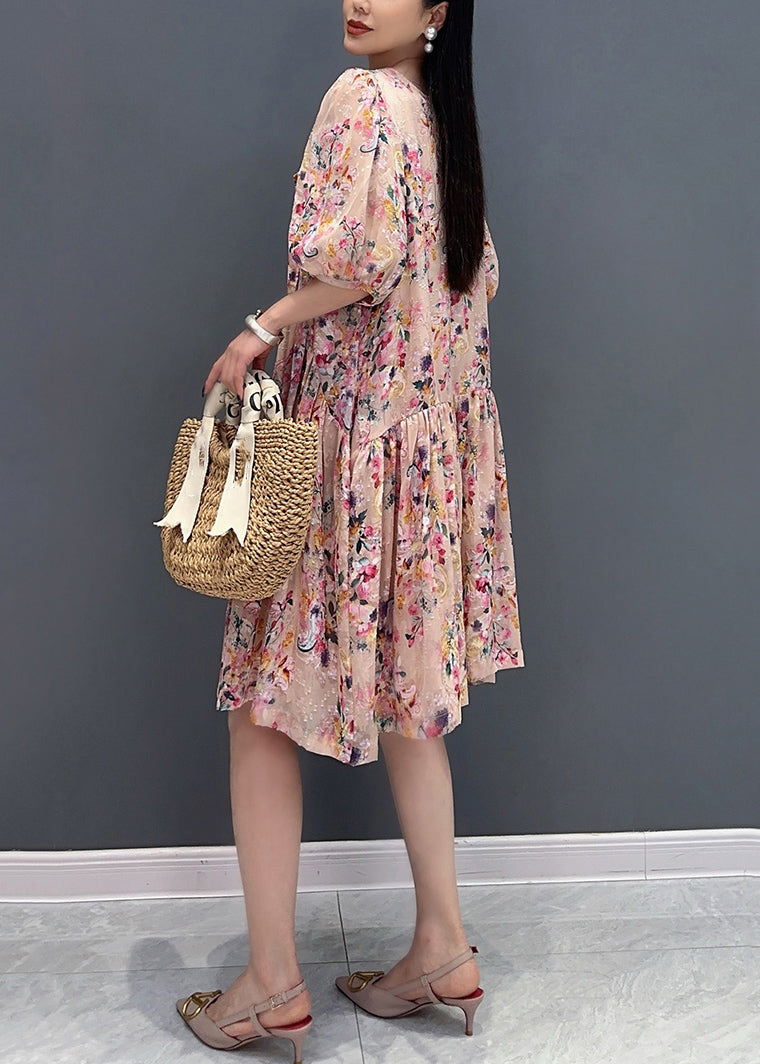 French Pink Print Fake Two Pieces Long Dress Summer AO1030 JDML-SDL240909