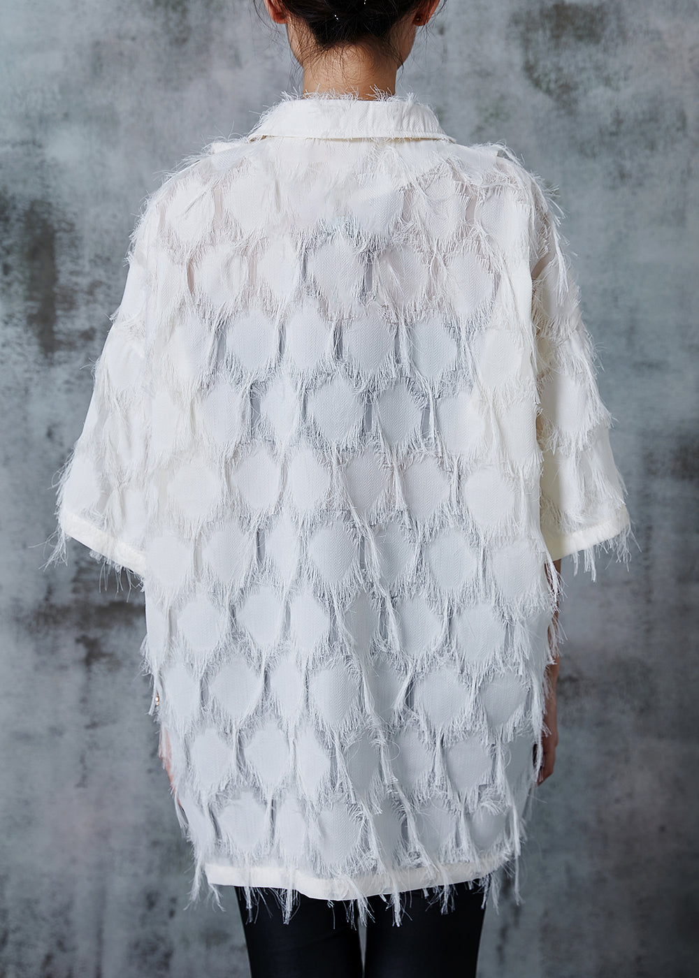 Beige Loose Cotton Shirts Tasseled Summer PZGY-STP240826