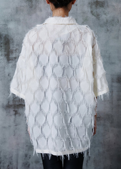 Beige Loose Cotton Shirts Tasseled Summer PZGY-STP240826