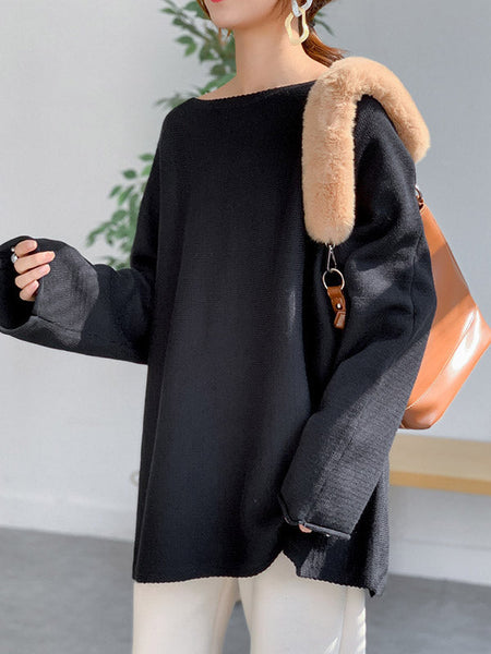 Loose Burgundy Round-Neck Long Sleeve Knit Top AN1071 Genistyle Shop