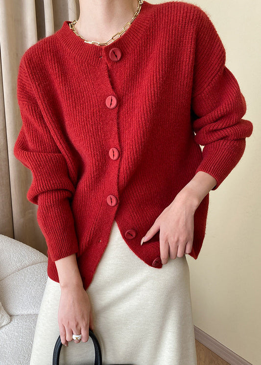 Loose Red Button Solid Knit Coats Fall AF1036 HS-NCT240914