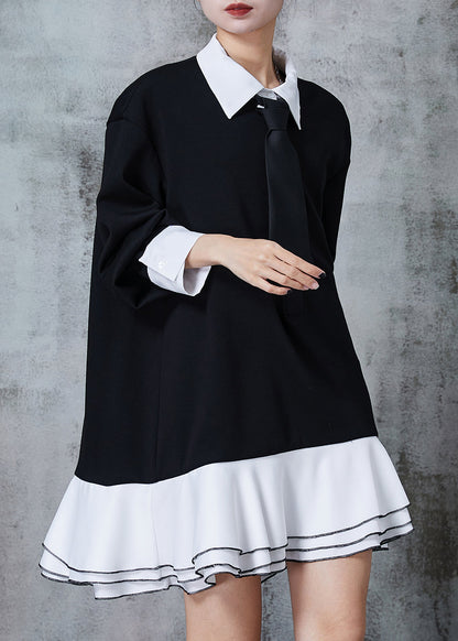 French Black Peter Pan Collar Patchwork Cotton Dress Fall PZGY-FDM240826