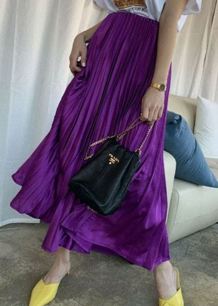 Italian Purple Wrinkled Exra Large Hem Silk Skirts Spring AZ1014 shopify