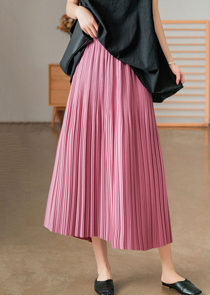 Bohemian Pink Elastic Waist Cotton Pleated Skirts AJ1008 shopify