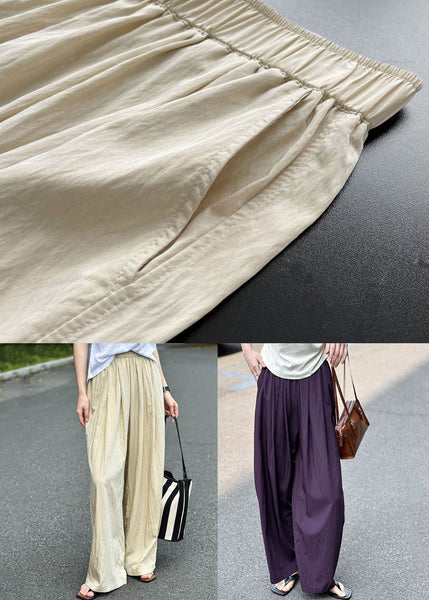 Apricot Solid Thin Cotton Summer Pants Elastic Waist AF1076 HS-LPTS240914