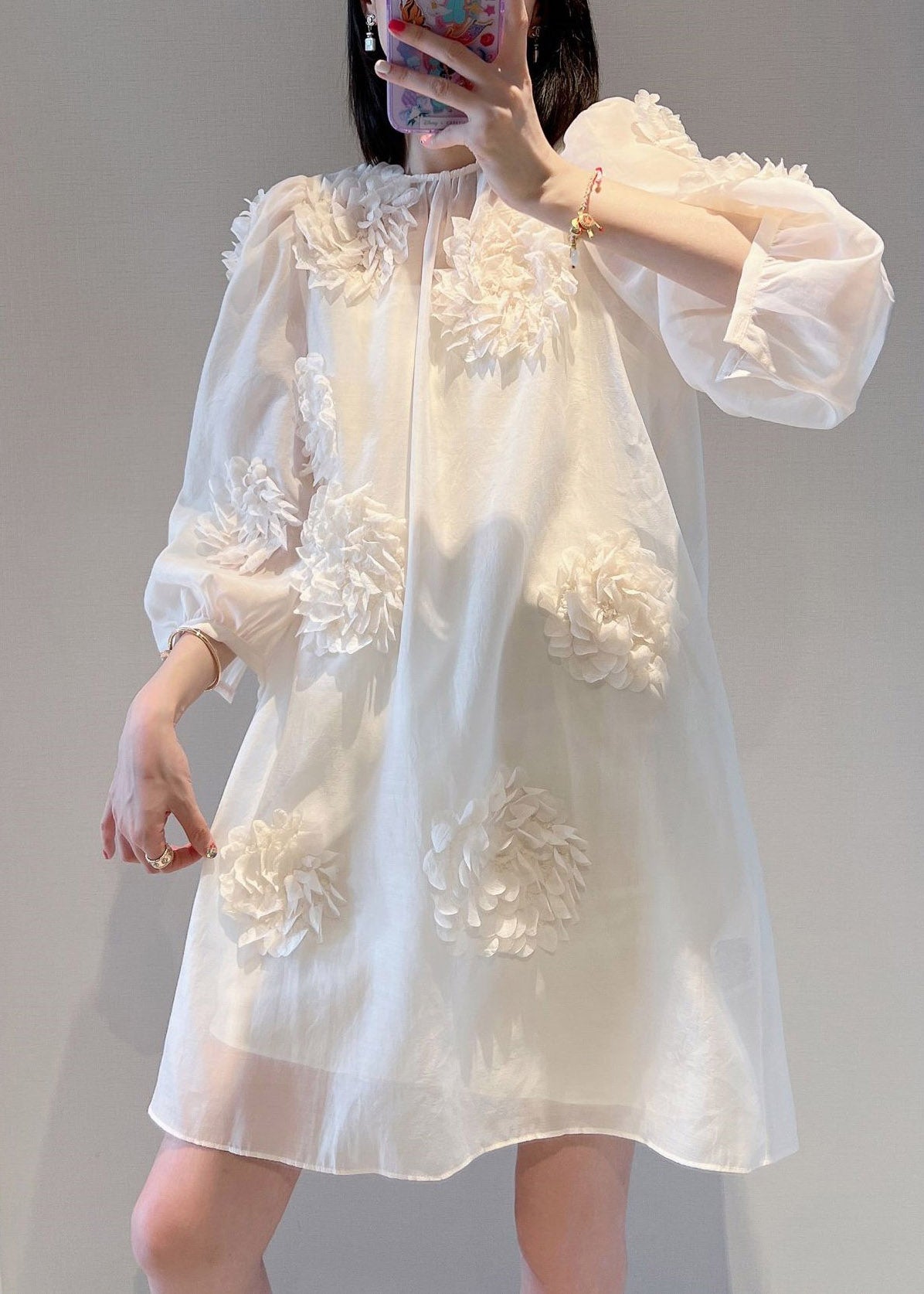 Loose Pink O-Neck Floral Mid Dress Long Sleeve EE007 shopify