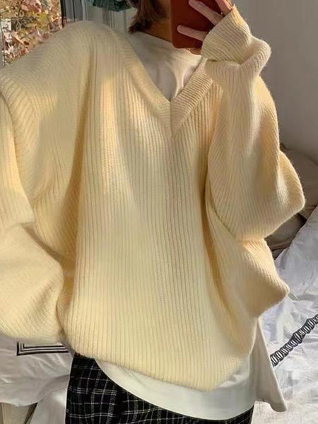 Simple Loose Klein Blue V-Neck Long Sleeve Knit Sweater AN1066 Genistyle Shop