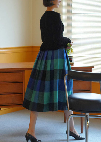 Unique Blue High Waist Plaid Wool Pleated Skirt Spring AJ1001 shopify
