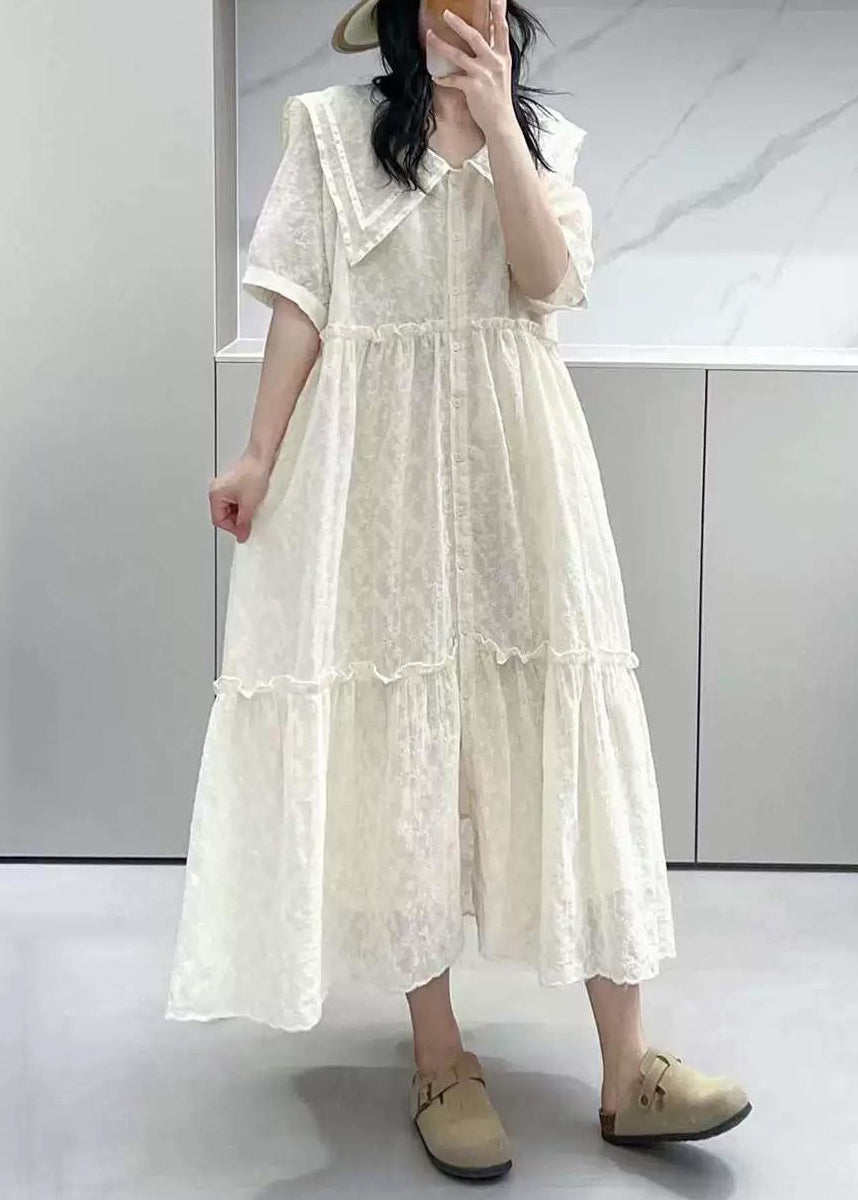 Elegant Apricot Ruffled Button Cotton Shirts Dresses Summer NN033 shopify