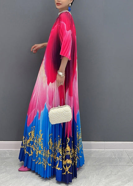 Chic Red Blue Patchwork Print Sashes Maxi Dresses Half Sleeve AO1041 JDML-SDLSS240909