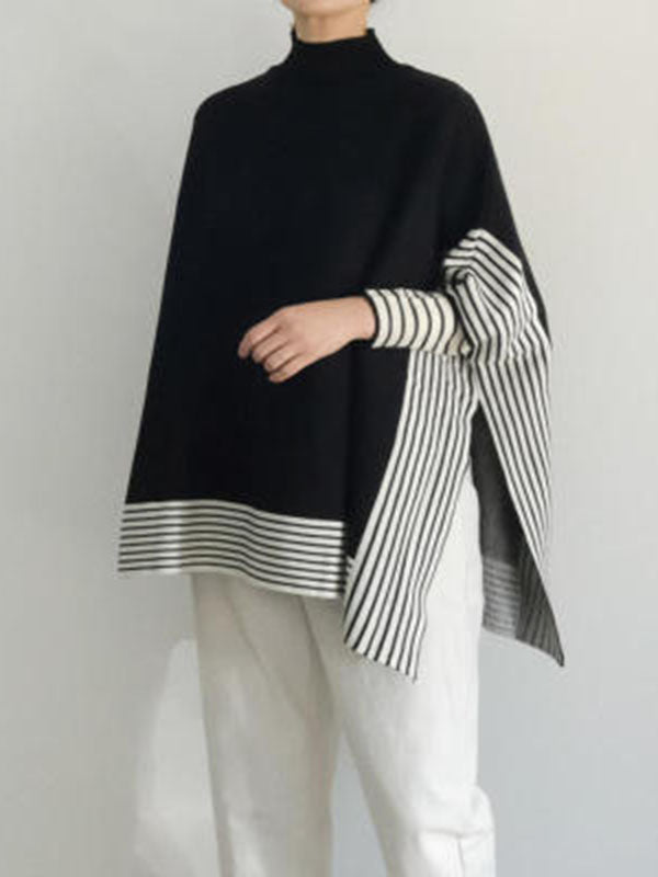 Design Loose High Neck Split-Side Striped Batwing Sleeve Sweater QX010 shopify