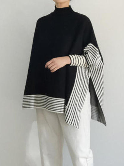 Design Loose High Neck Split-Side Striped Batwing Sleeve Sweater QX010 shopify