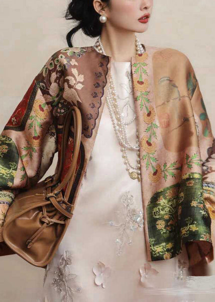 Chinese Style Yellow O-Neck Print Silk Coats Spring TW026 ABC