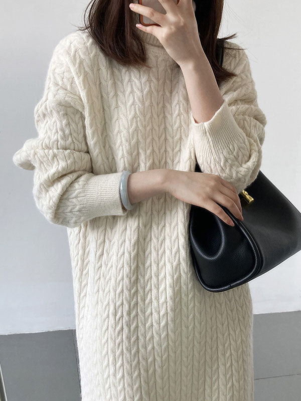 Casual Grey High-Neck Long Sleeve Twist Knit Dress AN1053 Genistyle Shop
