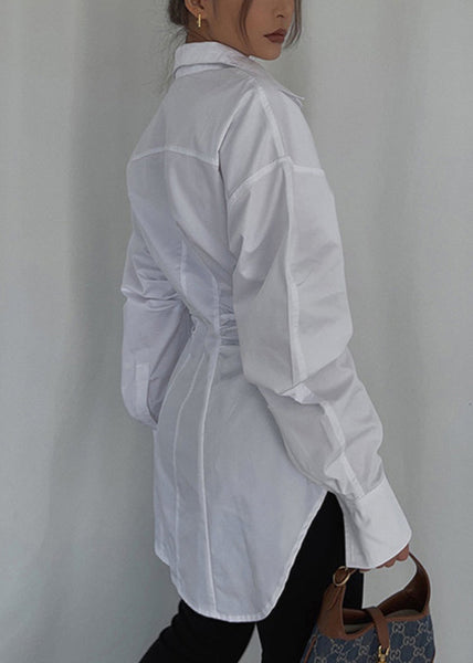 Casual Blouse Cinched Cotton White Spring Tops FashionChic