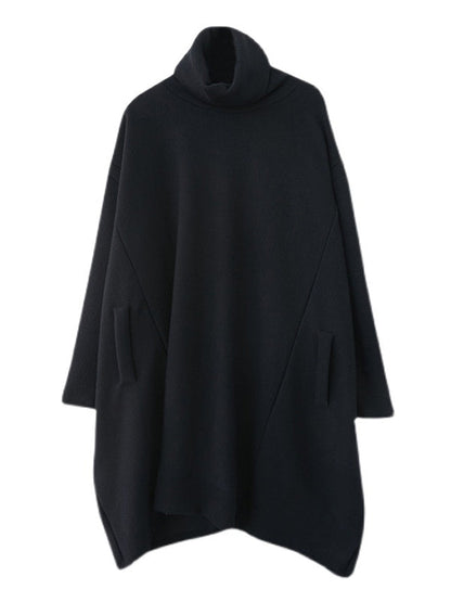 Casual Loose Black Heaps Collar Pockets A-line Long Sleeve Sweater AN1065 Genistyle Shop