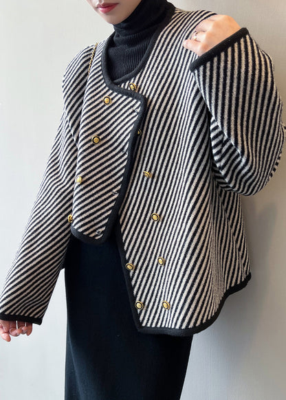 Italian Asymmetrical Striped Double Breast Cotton Coats Fall AF1054 HS-CTS240914