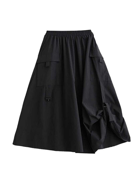 Sports Black Elasticity Pleated Pockets Split-Joint A-Line Skirt WS005 shopify