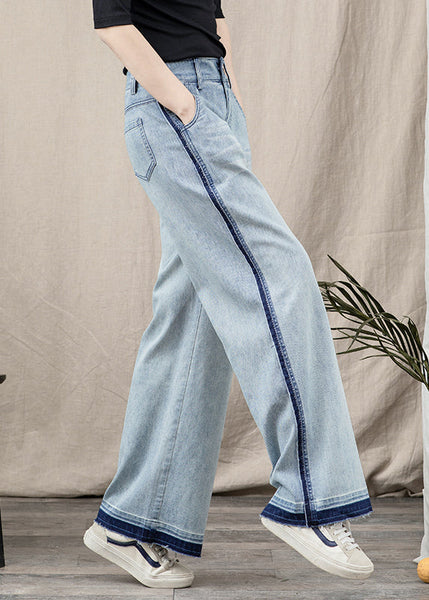 Beautiful Blue Pockets Patchwork Denim Wide Leg Pants Spring TT1027 shopify