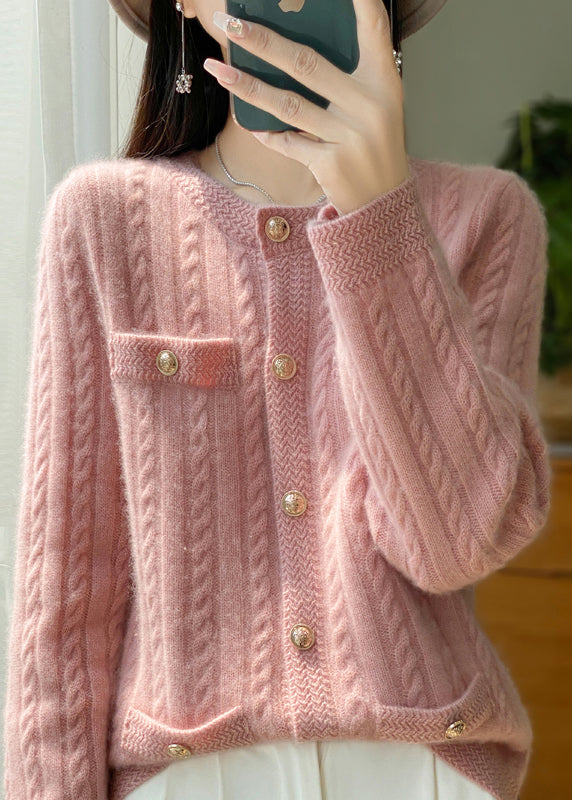 Style Beige O Neck Pockets Button Woolen Cardigans Winter RY017 ABC