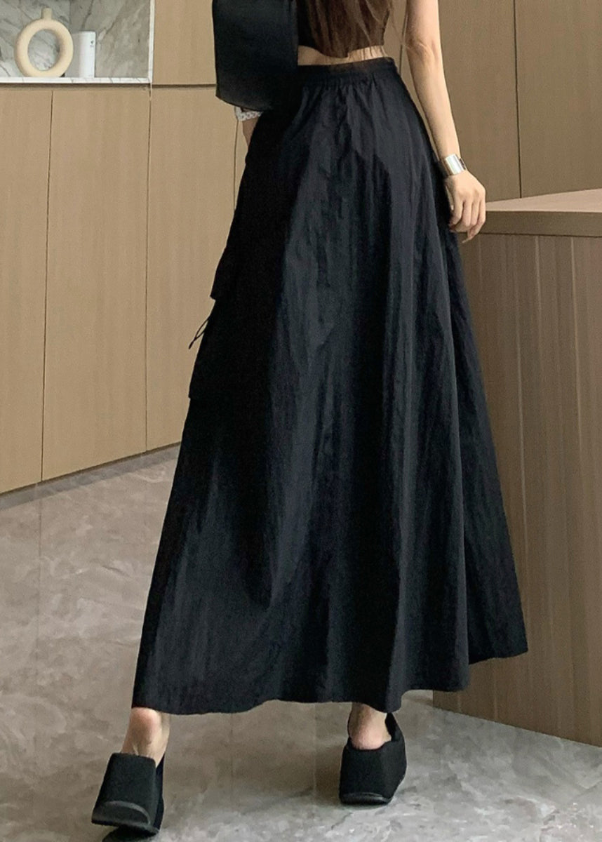 Women Black Pockets Drawstring High Waist Cotton Skirts Summer NN002 shopify