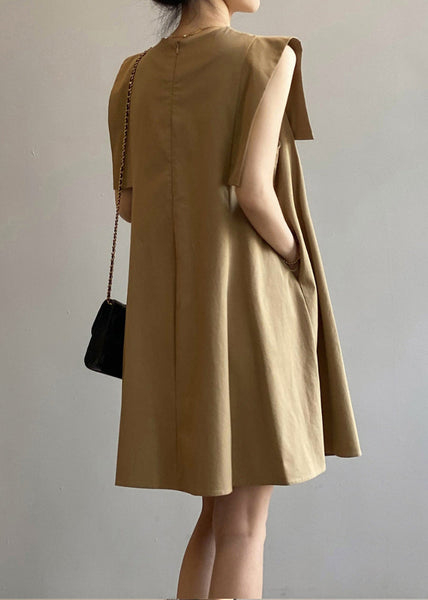 Day Khaki Cotton Elegant Sleeveless Dress O-Neck FashionChic