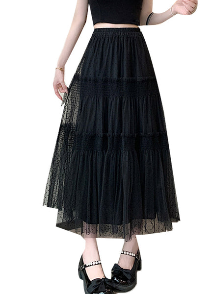 Women Black Ruffled Patchwork Elastic Waist Tulle Skirt Summer TT1006 shopify