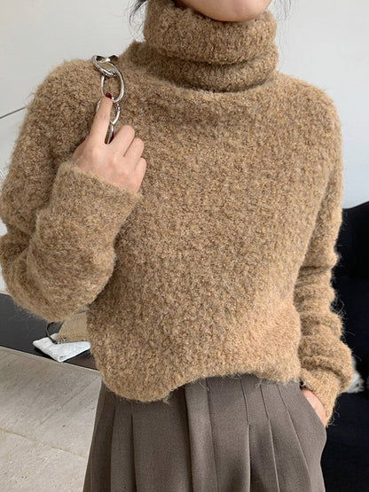 Brief Camel High-Neck Long Sleeve Wool-Blend Sweater AN1064 Genistyle Shop