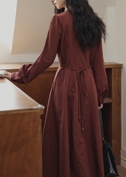 Fit Slim Pockets Dress Bow Red Spring Maxi Button FashionChic