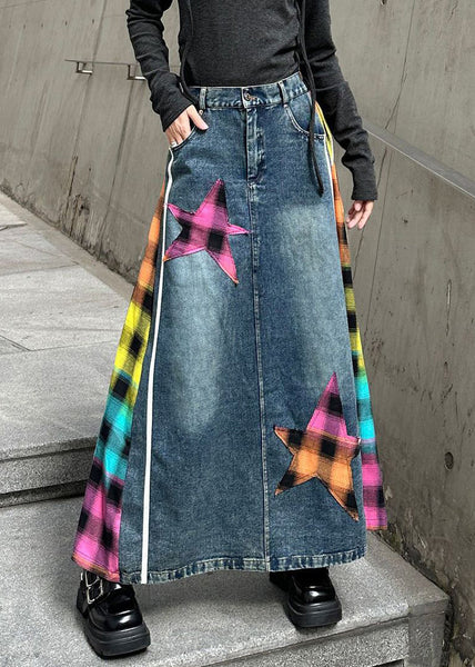 Patchwork Denim Rose Modern Waist Skirts Asymmetrical Elastic FashionChic