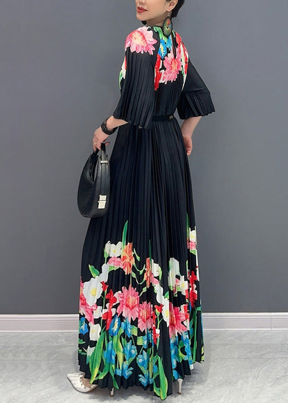 Classy Black O-Neck Print Flattering Maxi Dresses Half Sleeve AO1039 JDML-SDL240909